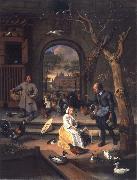 Jan Steen, The Poultry yard,Probably a Portrait of Sernardina Margriet van Raesfelt Before Lokborst Caslt near Warmond